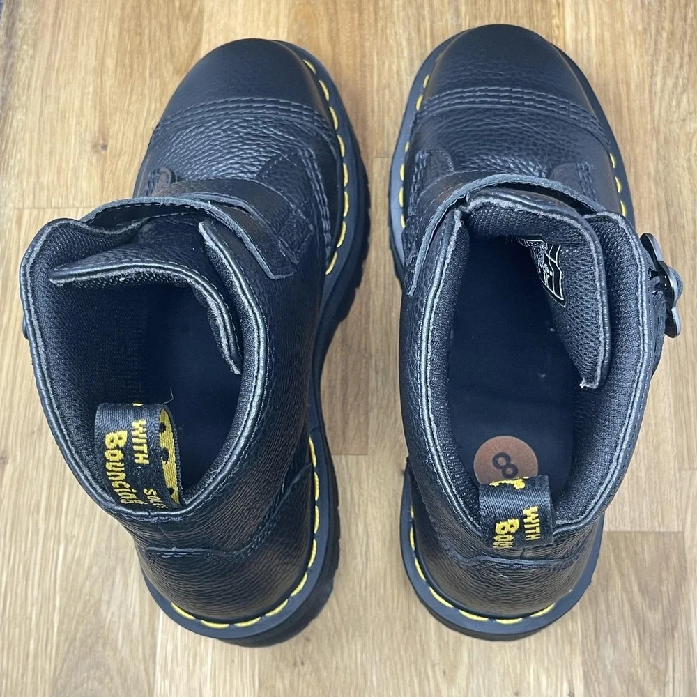 Dr. Martens Devon FLWR‎ Shoes Women 8 Black Leather Platform Buckle Flower NEW